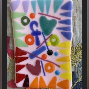 Love and Happiness Design Handmade Original 8” x5” Pink Glass Tray